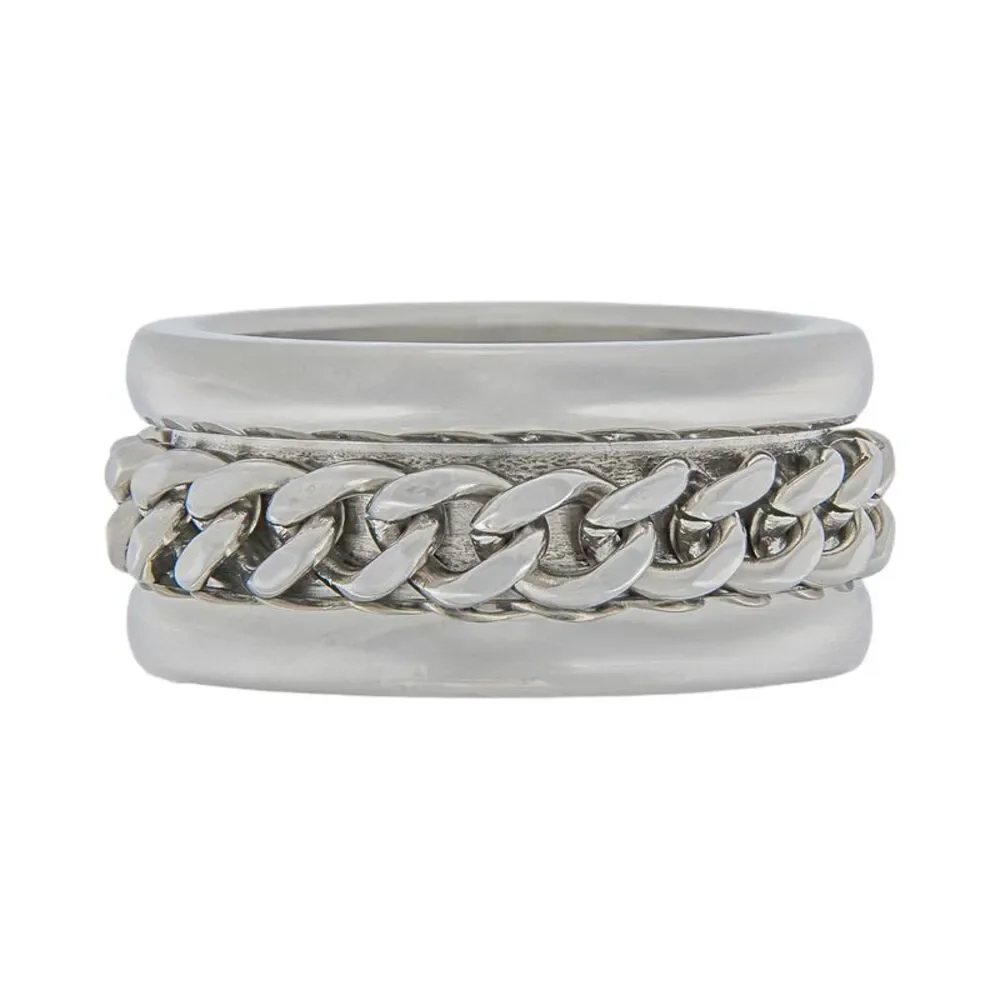 Men's Stainless Steel Curb Chain Band Fashion Ring, Size 13